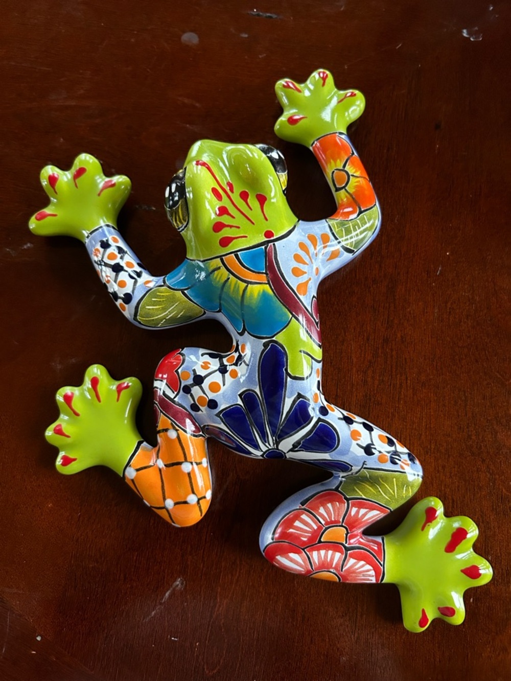 Multicolor Talavera-Style Ceramic Frog Wall Accent